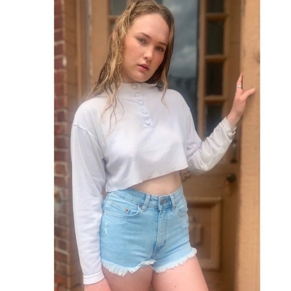 Vintage white long sleeve neck button up polo - Picture 3 of 4